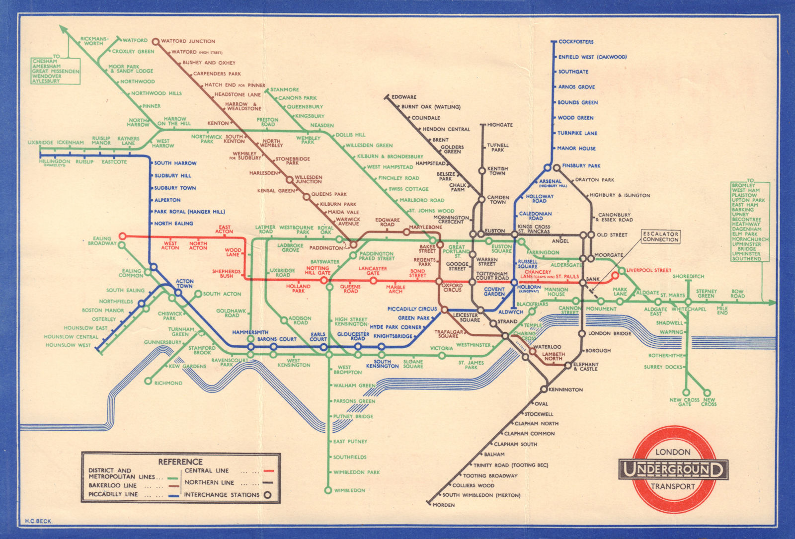 LONDON UNDERGROUND tube map plan diagram. Middle Circle. HARRY BECK #2 1937