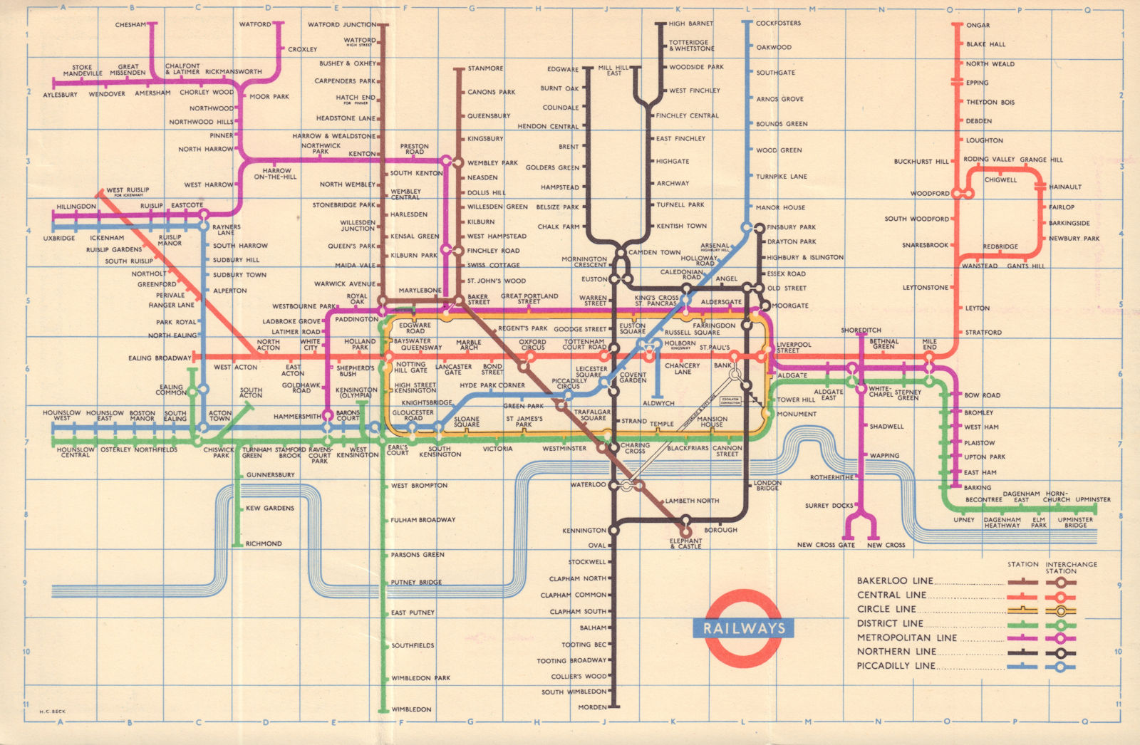 LONDON UNDERGROUND tube map plan. South Acton. Aylesbury. Ongar. HARRY BECK 1956
