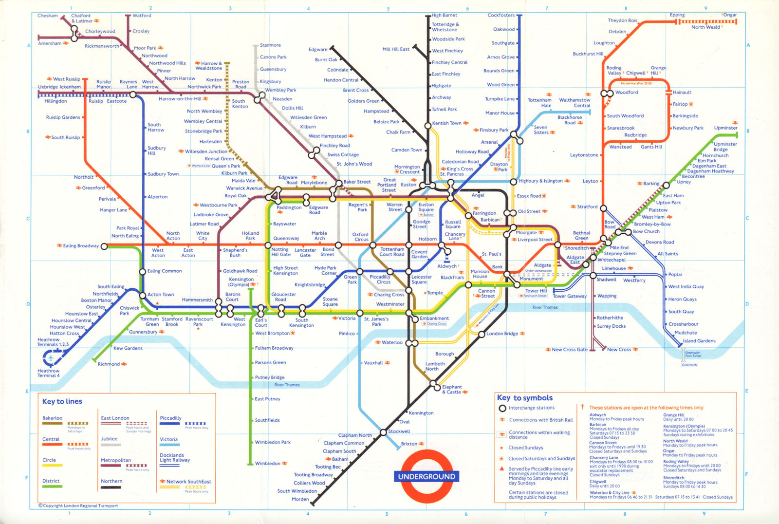 Associate Product LONDON UNDERGROUND tube journey planner map. DLR u/c Bank-Shadwell. October 1988