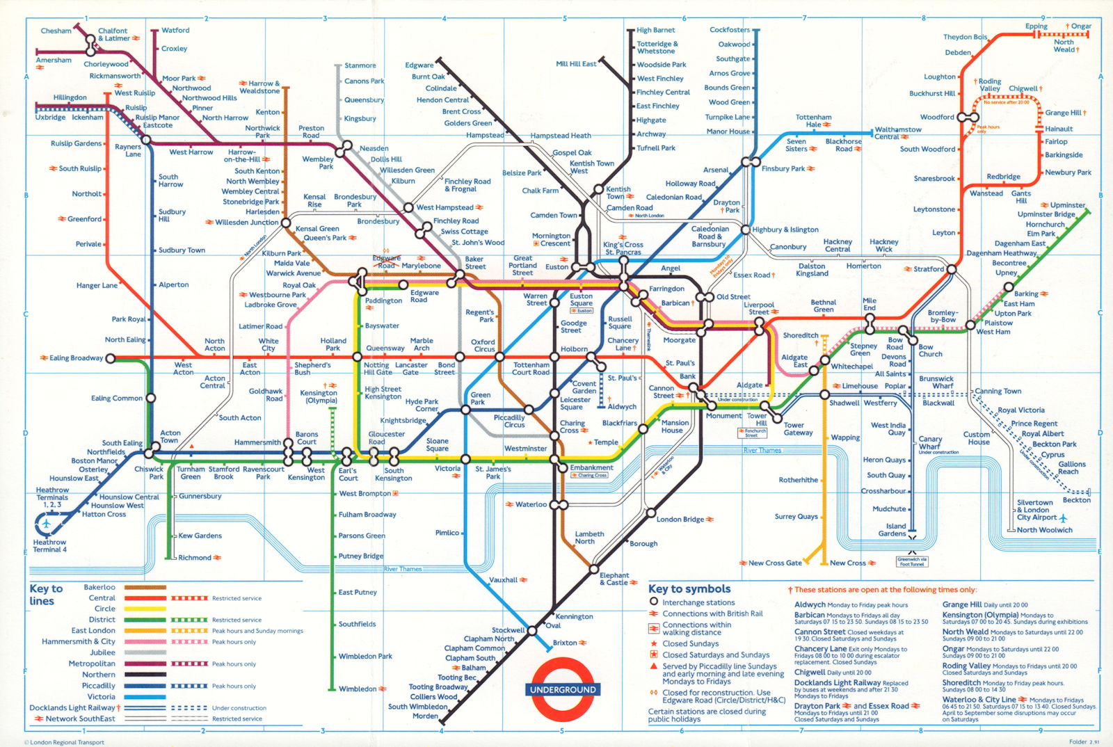 LONDON UNDERGROUND tube journey planner map DLR u/c Bank & Beckton February 1991