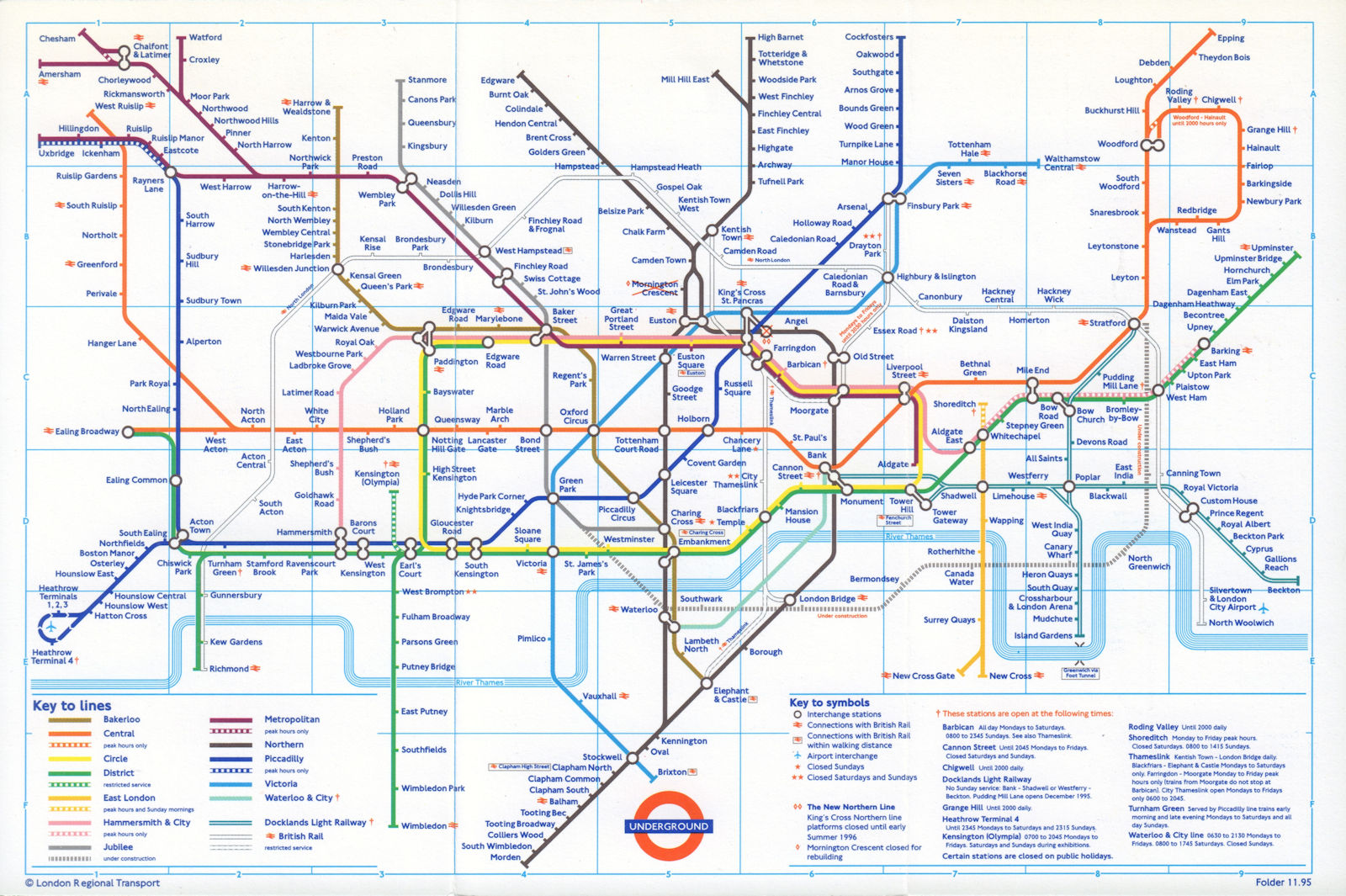 Associate Product LONDON UNDERGROUND tube map. Jubilee line under construction. April 1996
