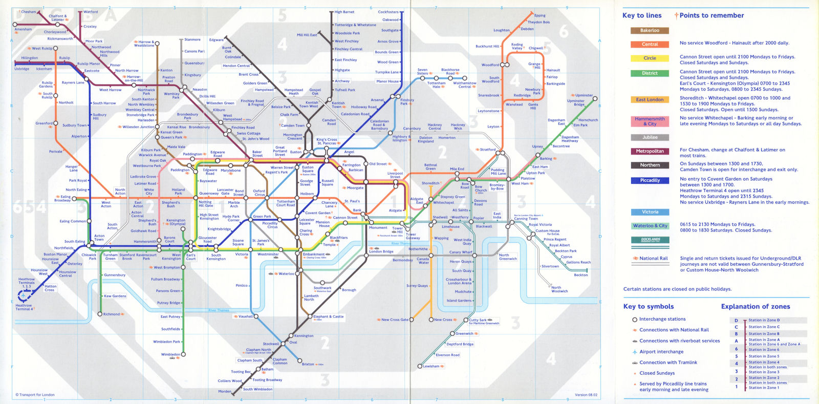 LONDON UNDERGROUND tube map. Notting Hill Carnival edition. August 2002