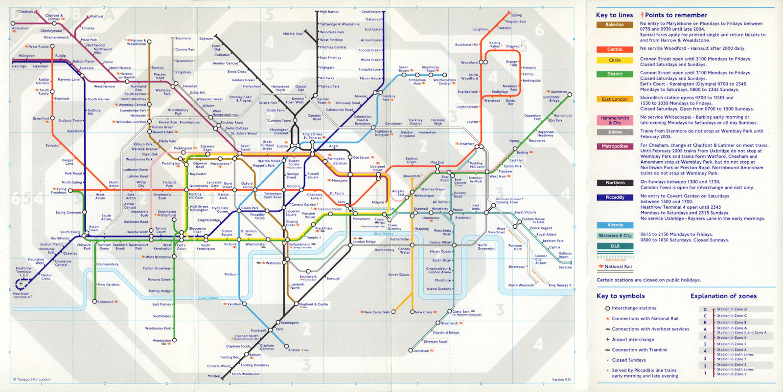 LONDON UNDERGROUND tube map. DLR King George V extension u/c. September 2004