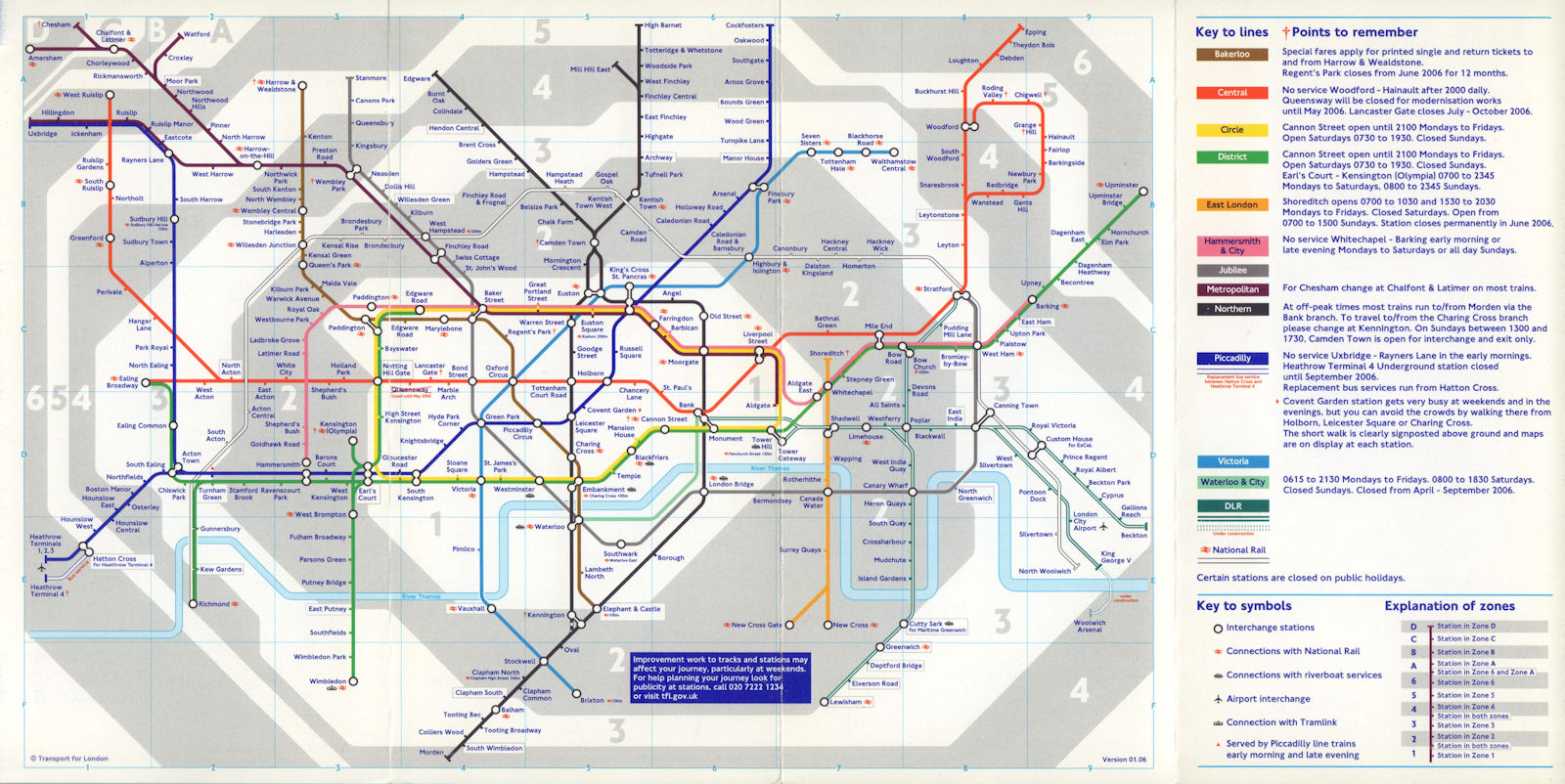 LONDON UNDERGROUND tube map. DLR King George V open. LHR T4 shut. February 2006