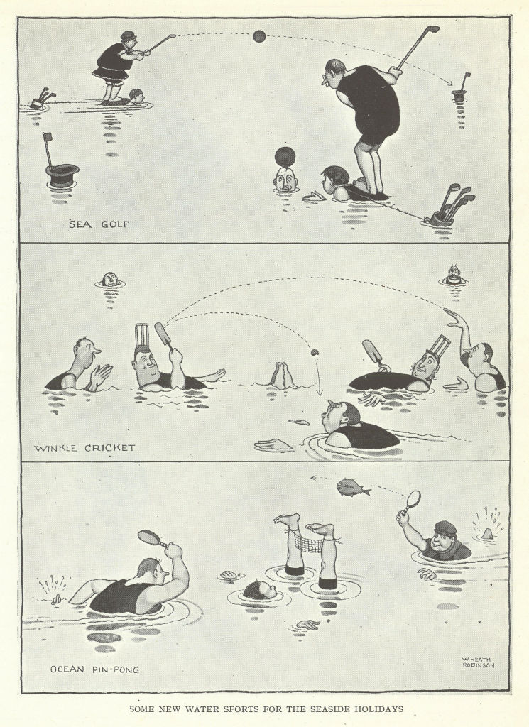 HEATH ROBINSON GOLF CARTOON Some new water sports for the seaside holidays 1975