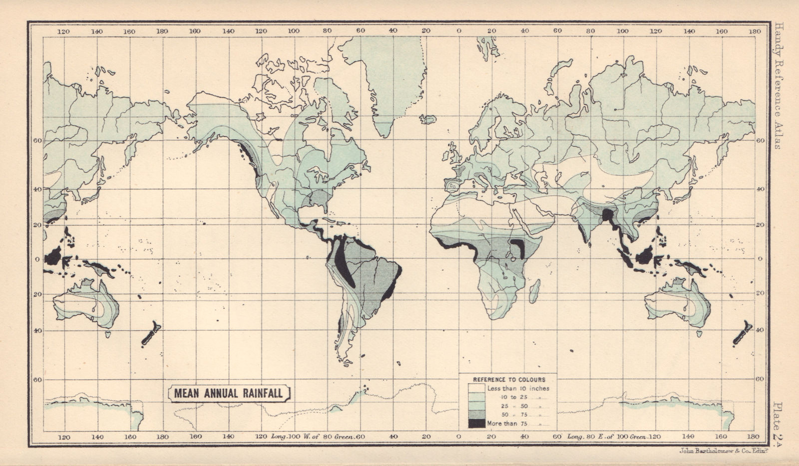 World Mean annual Rainfall. BARTHOLOMEW 1898 old antique map plan chart