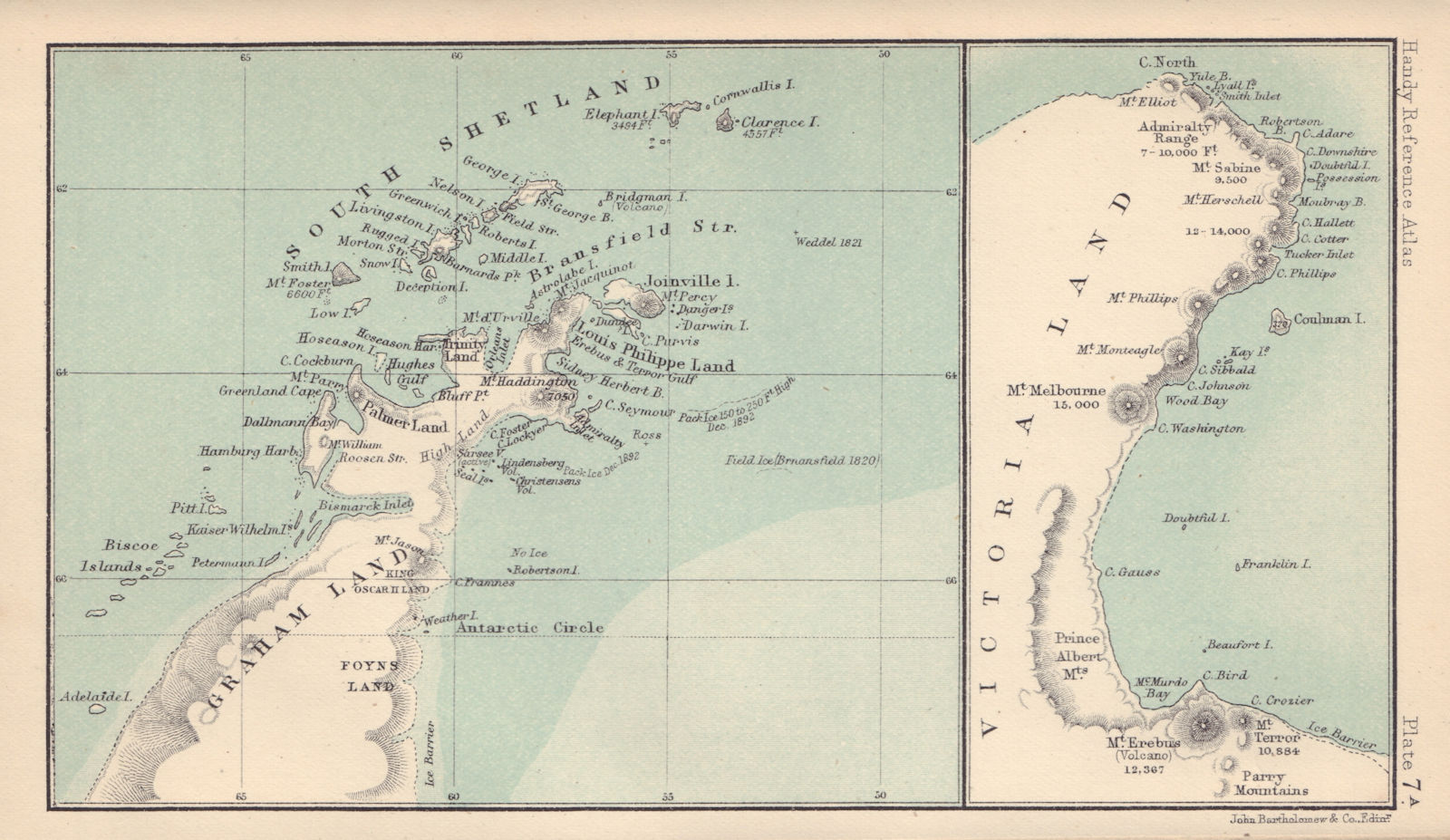 Graham Land & Victoria Land. South Pole. Antarctic. BARTHOLOMEW 1898 old map
