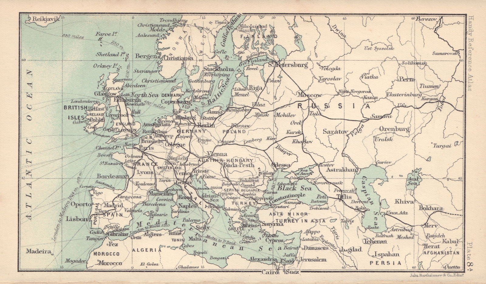 Associate Product Europe major railways. BARTHOLOMEW 1898 old antique vintage map plan chart