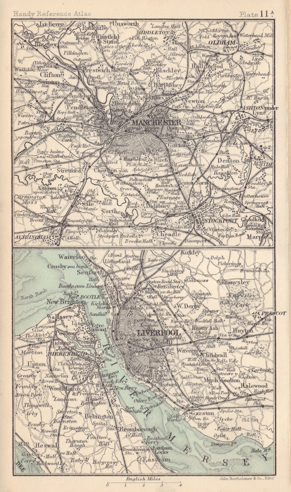 Environs of Manchester & Liverpool. Lancashire. BARTHOLOMEW 1898 old map