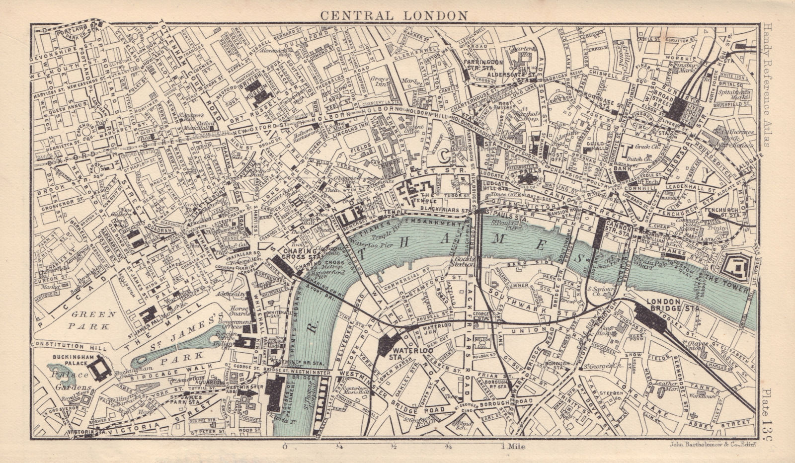 Central London town/city plan. BARTHOLOMEW 1898 old antique map chart