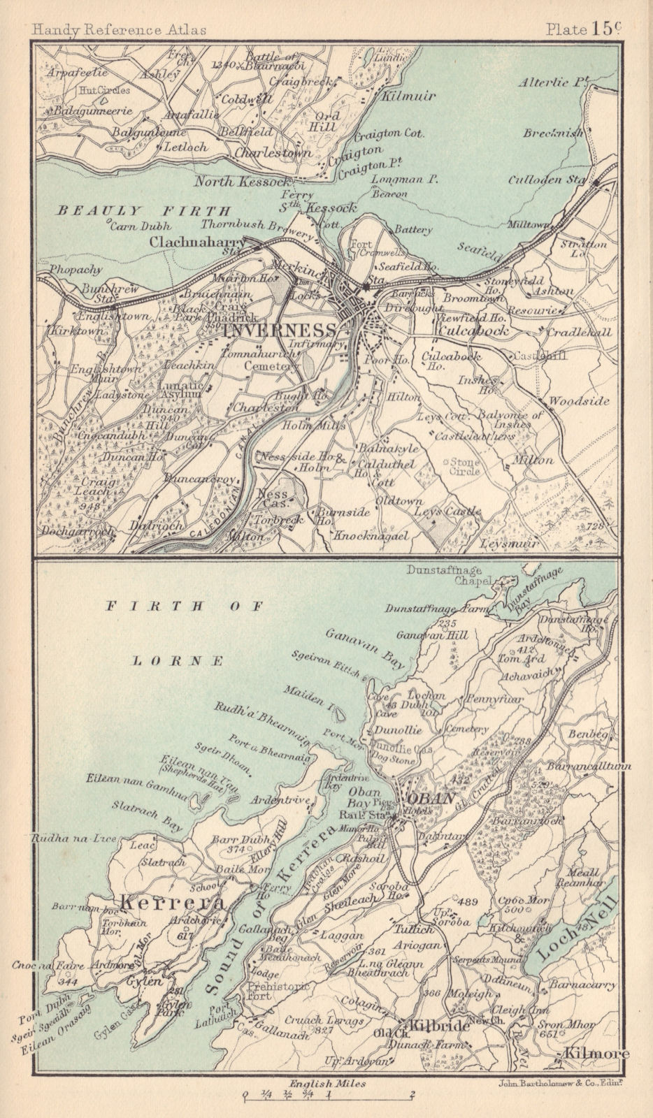 Environs of Inverness & Oban. Scotland. BARTHOLOMEW 1898 old antique map chart