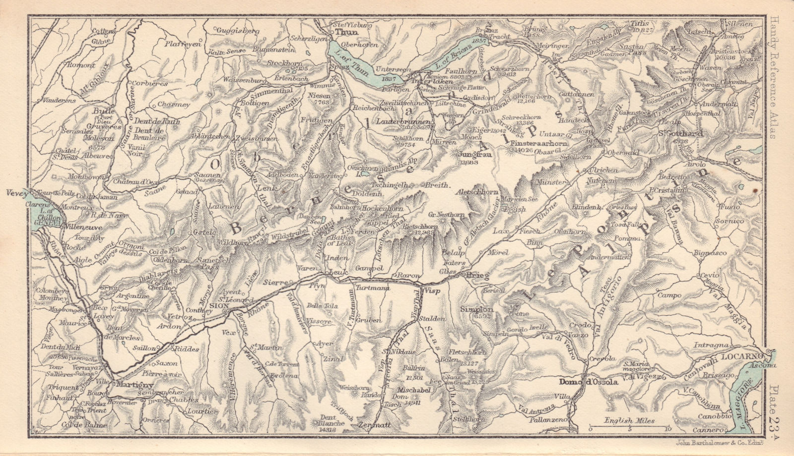 Bernese Alps. Lepontine Alps. Sion Thun Locarno. Switzerland 1898 old map