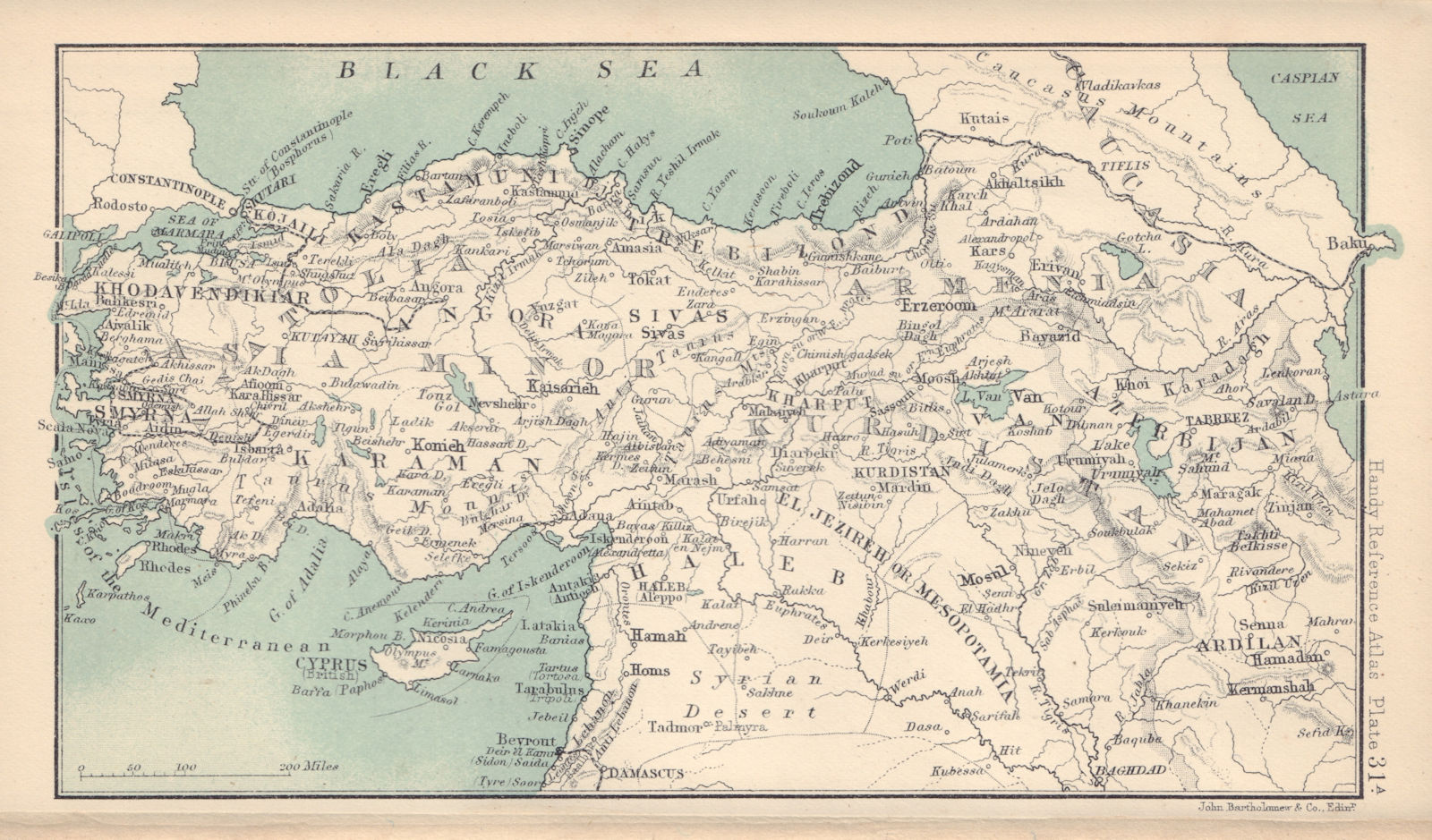 Asia Minor. Turkey Armenia Kurdistan. BARTHOLOMEW 1898 old antique map chart
