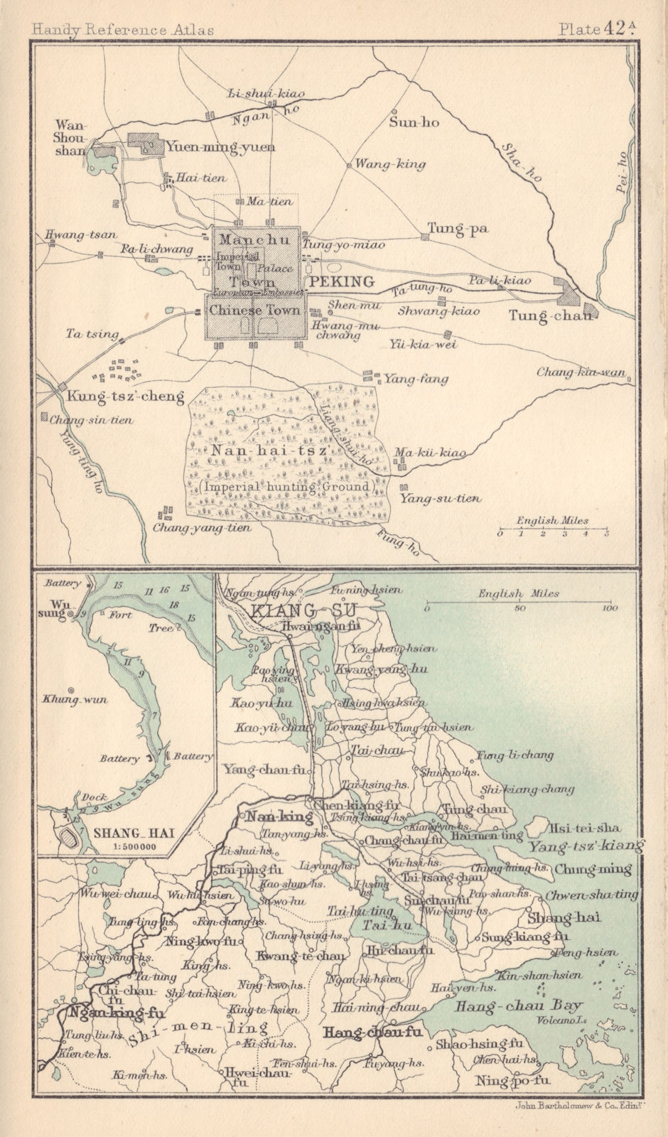 Environs of Peking & Nanking. China. BARTHOLOMEW 1898 old antique map chart