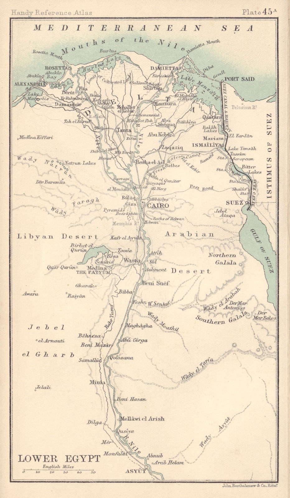 Lower Egypt. Nile valley & delta. BARTHOLOMEW 1898 old antique map plan chart