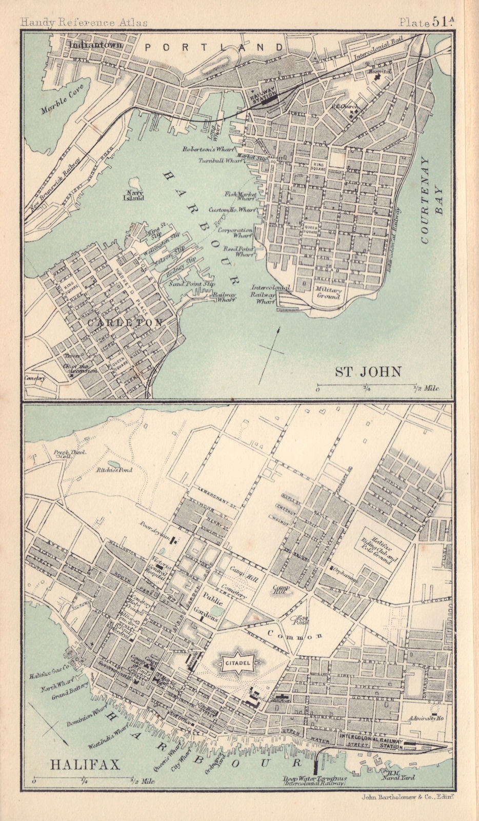 Halifax & St. John town/city plans. Canada. BARTHOLOMEW 1898 old antique map