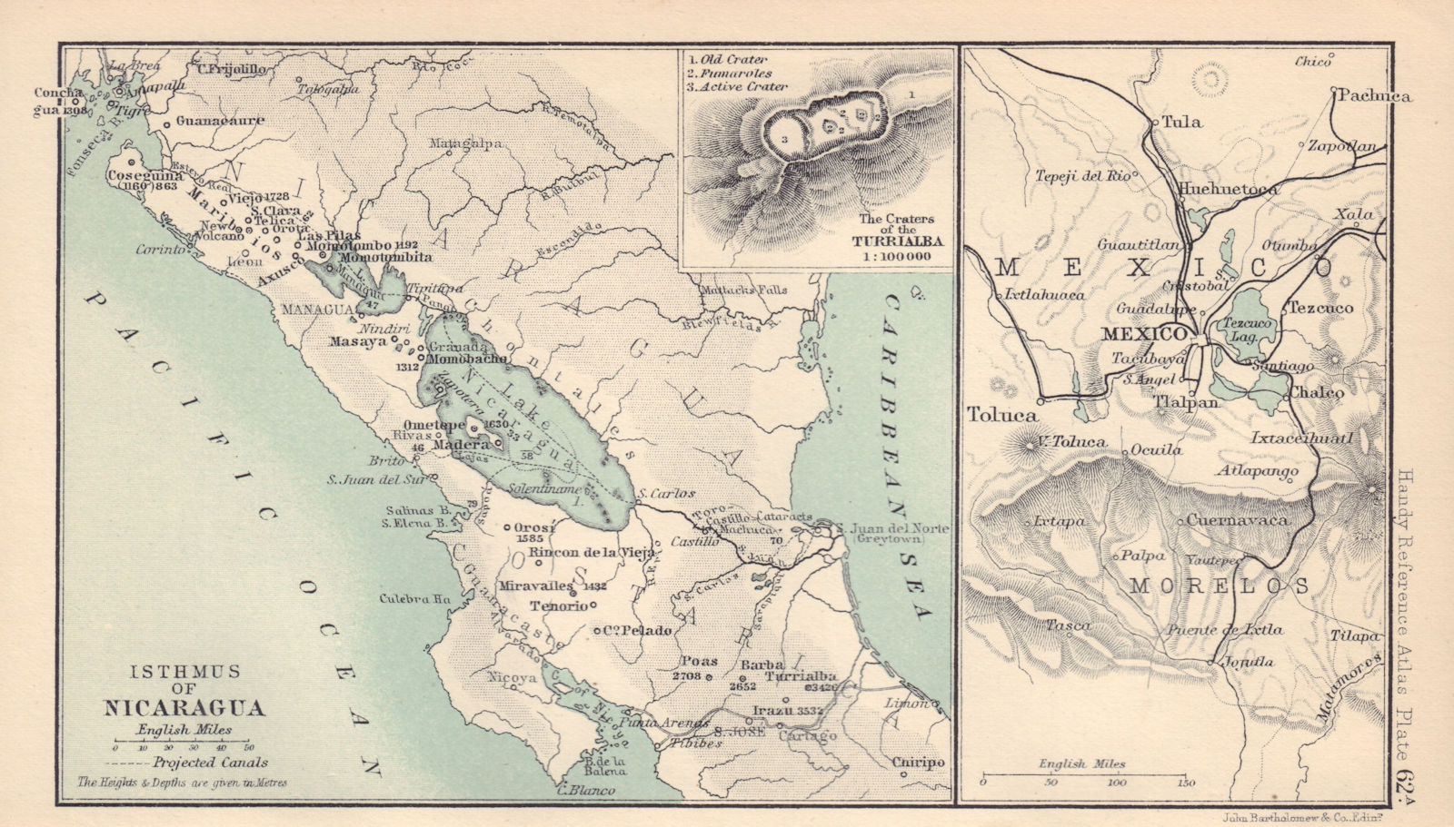 Isthmus of Nicaragua. Mexico City. Craters of the Turrialba 1898 old map
