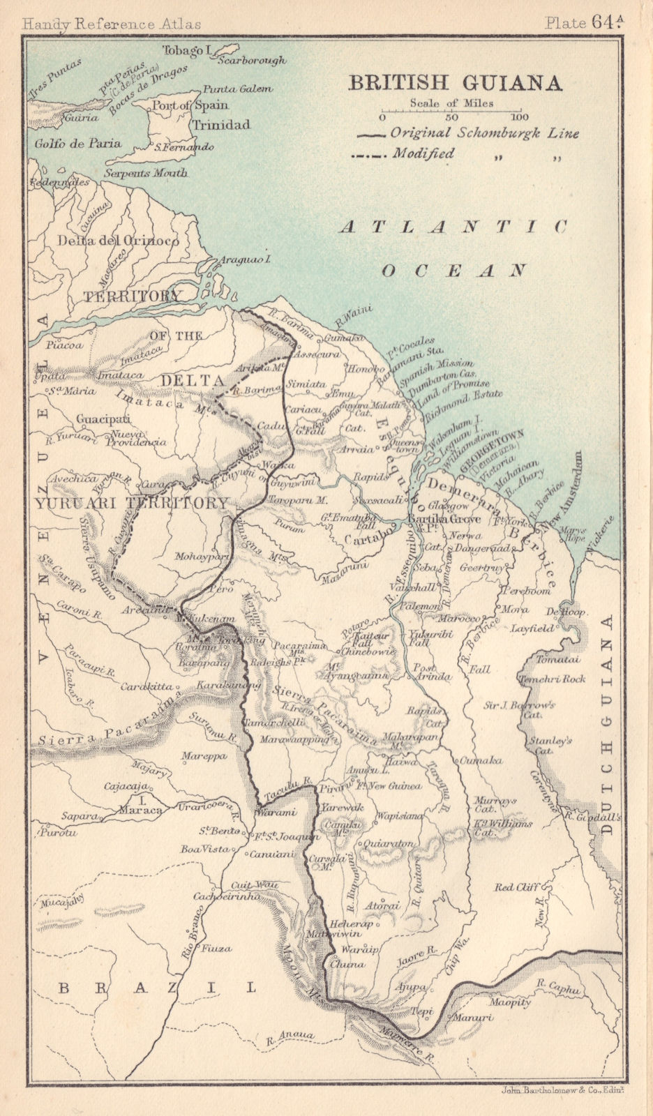 British Guiana. Guyana. BARTHOLOMEW 1898 old antique vintage map plan chart