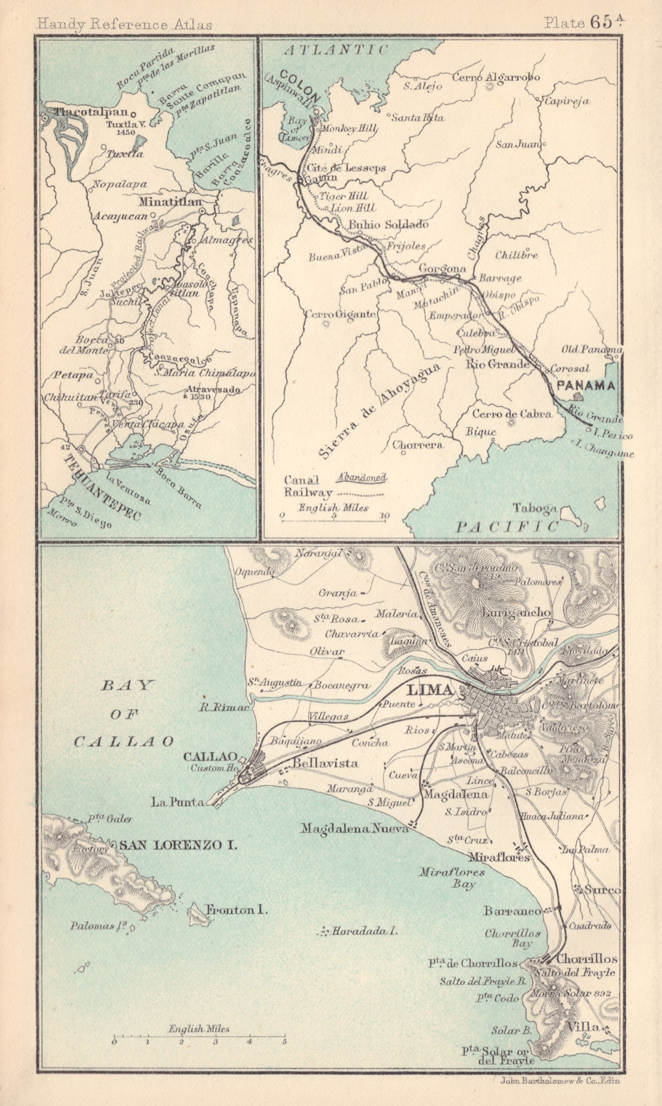 Environs of Lima & Callao. Panama Canal. South America. BARTHOLOMEW 1898 map