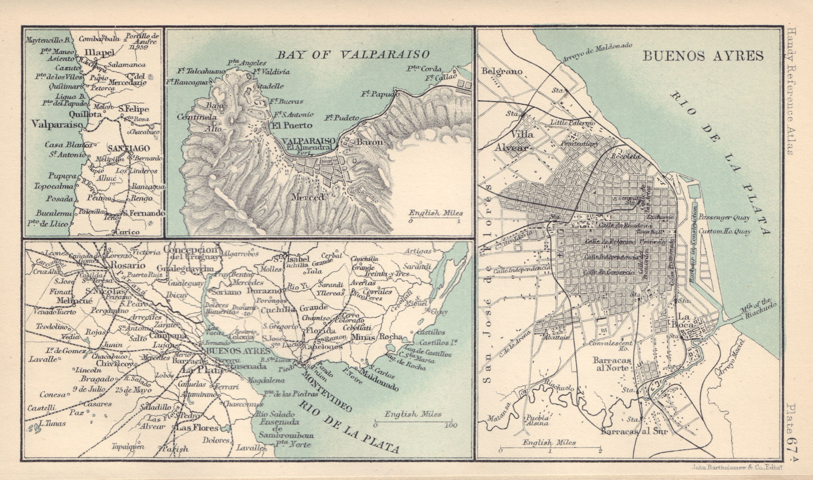 Buenos Aires town/city plan Valparaiso Rio de la Plata. Argentina Chile 1898 map