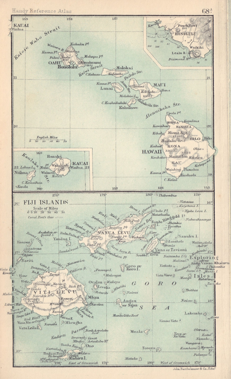 Associate Product Hawaii & the Fiji Islands. Kauai. Honolulu. BARTHOLOMEW 1898 old antique map