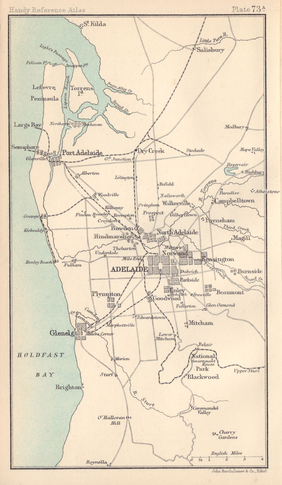 Environs of Adelaide. South Australia. BARTHOLOMEW 1898 old antique map chart