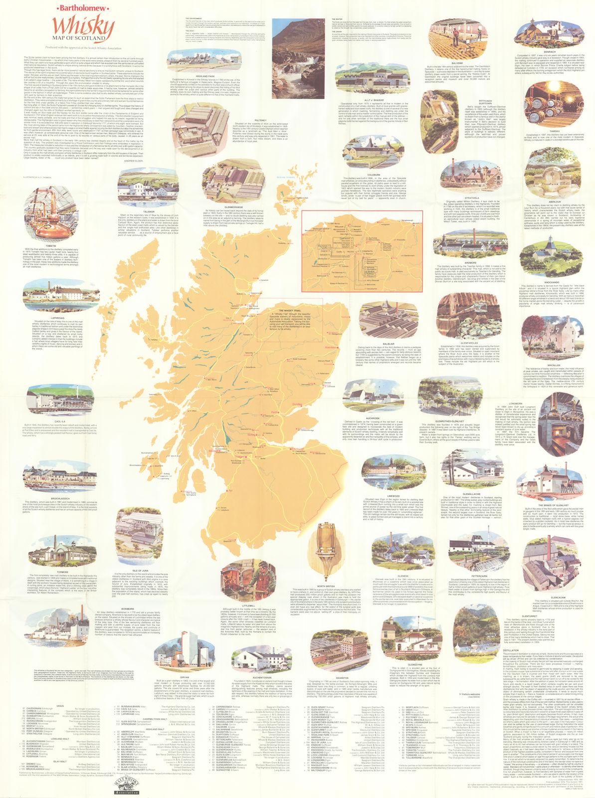 Pictorial Whisky Map of Scotland. Scotch. Distilleries 100x76cm BARTHOLOMEW 1991