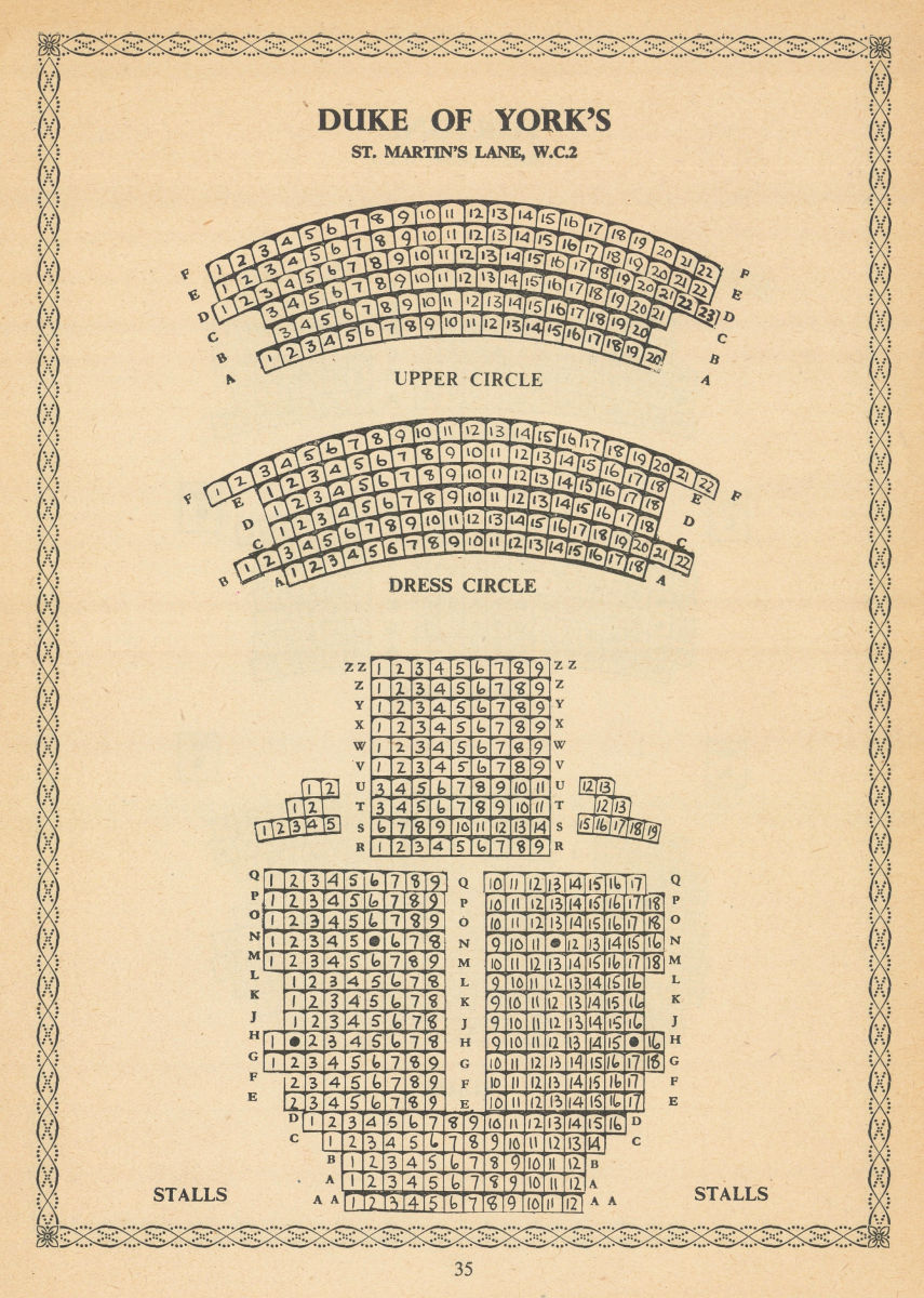 Associate Product Duke of York's Theatre, St Martin's Lane, London. Vintage seating plan 1960