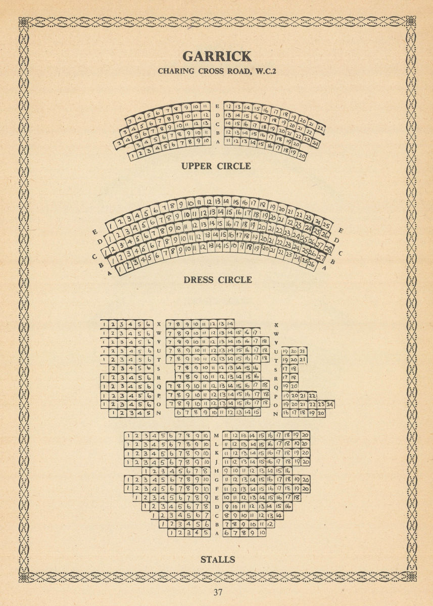 Associate Product Garrick Theatre, Charing Cross Road, London. Vintage seating plan 1960 print