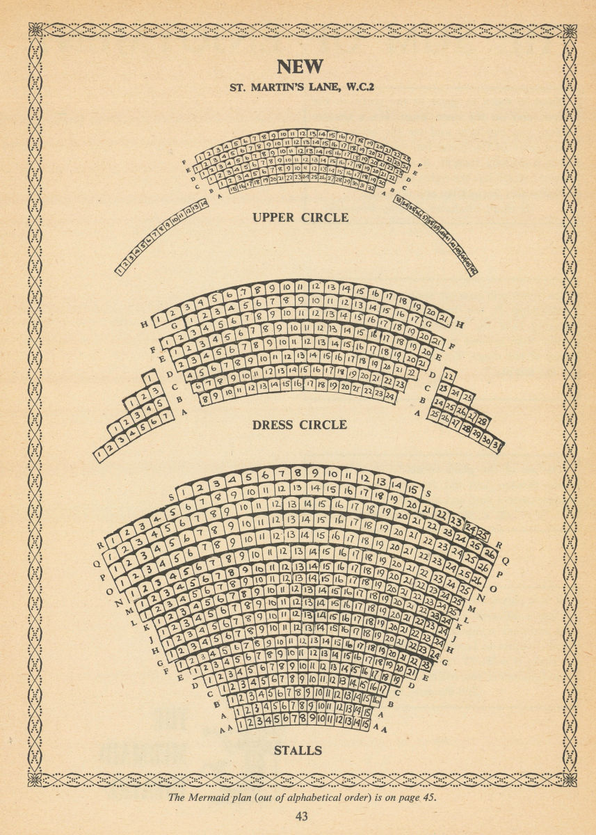 Associate Product New (now Noël Coward) Theatre, St Martin's Lane. Vintage seating plan 1960
