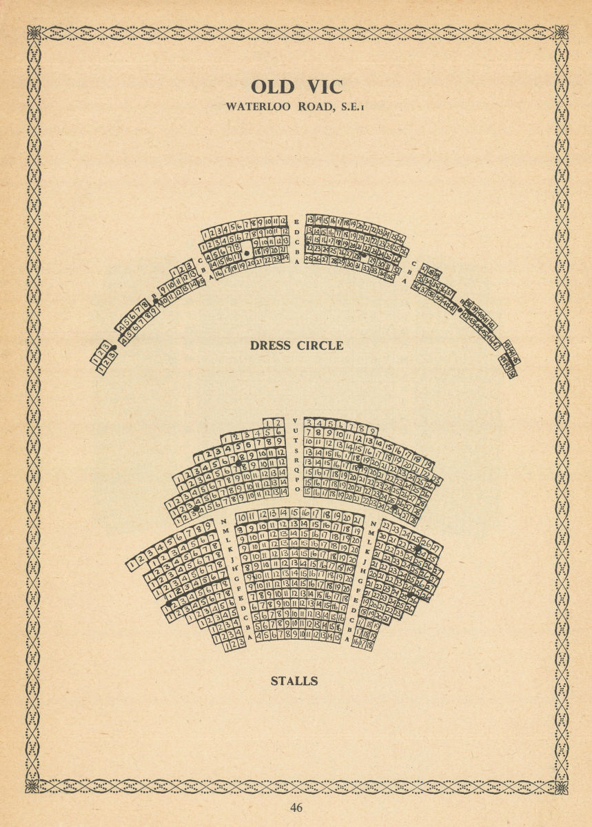 Associate Product Old Vic Theatre, Waterloo Road, London. Vintage seating plan 1960 print