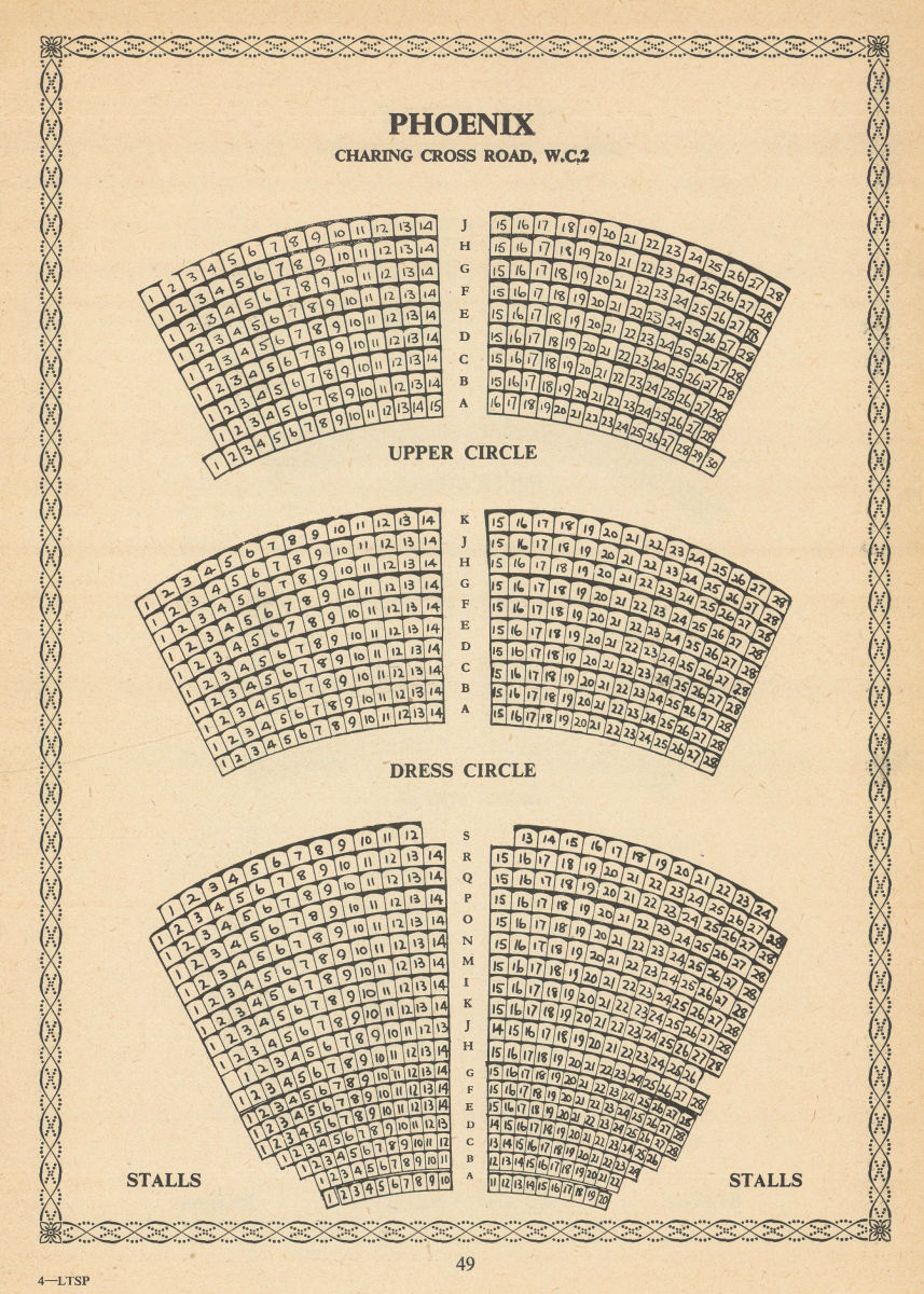 Associate Product Phoenix Theatre, Charing Cross Road, London. Vintage seating plan 1960 print