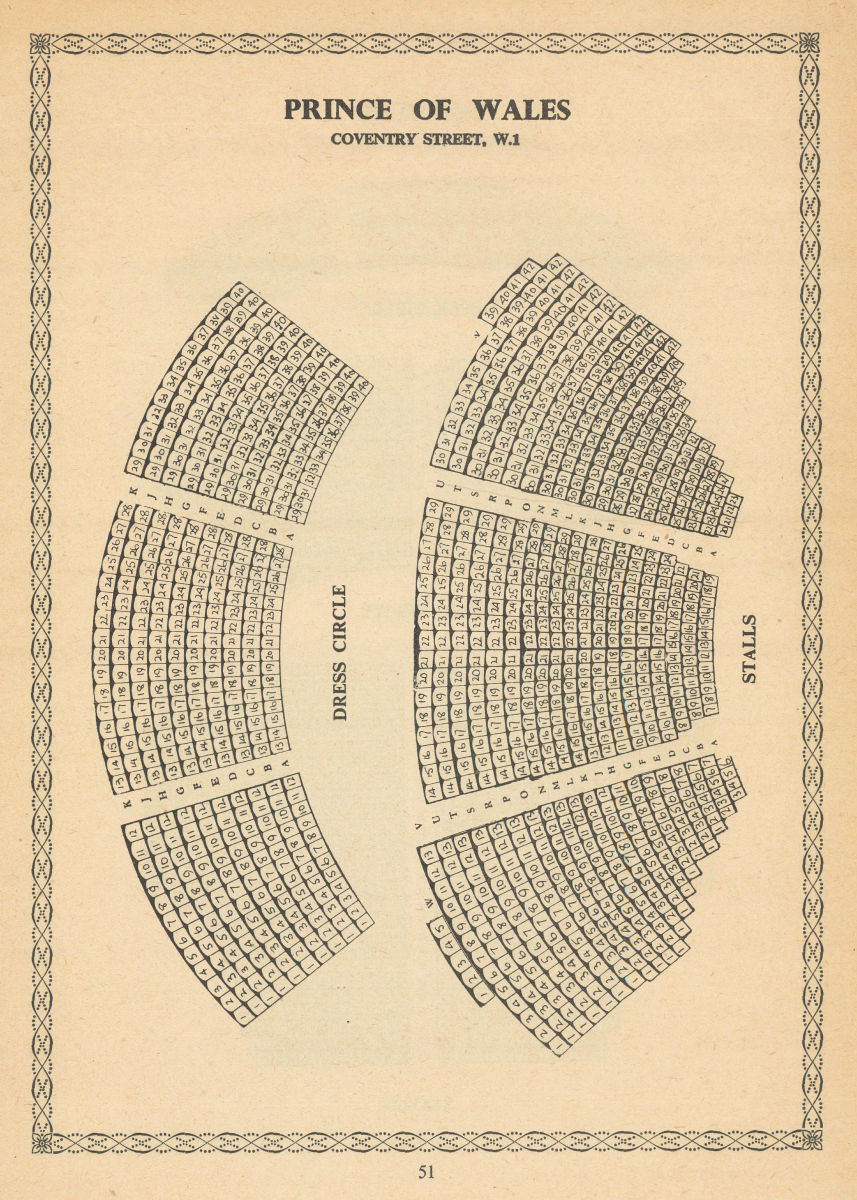 Associate Product Prince of Wales Theatre, Coventry Street, London. Vintage seating plan 1960