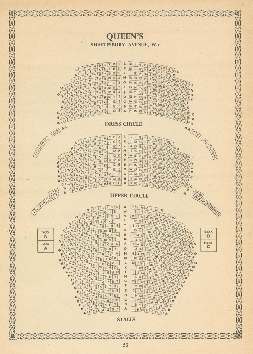 Associate Product Queen's (now Sondheim) Theatre, Shaftesbury Avenue W1. Vintage seating plan 1960