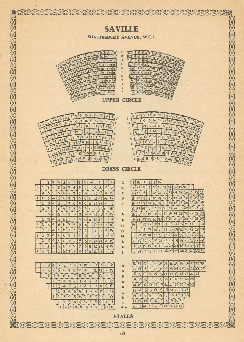 Associate Product Saville Theatre, Shaftesbury Ave Odeon Covent Garden. Vintage seating plan 1960