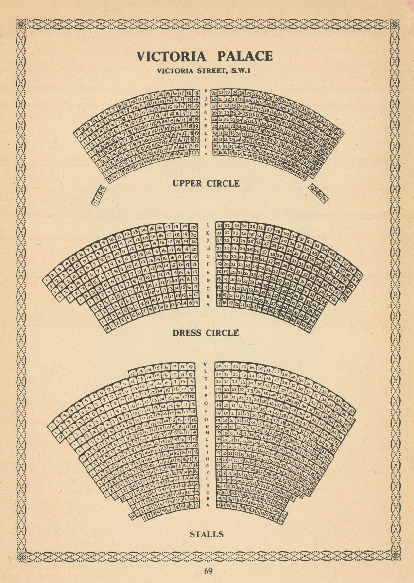 Associate Product Victoria Palace Theatre, Victoria Street, London. Vintage seating plan 1960