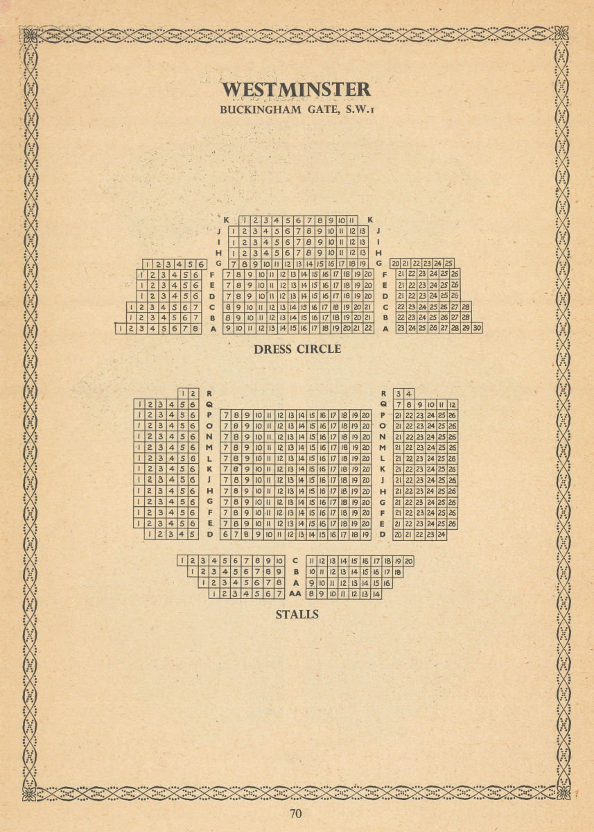 Associate Product Westminster (now St James's) Theatre, Palace Street. Vintage seating plan 1960