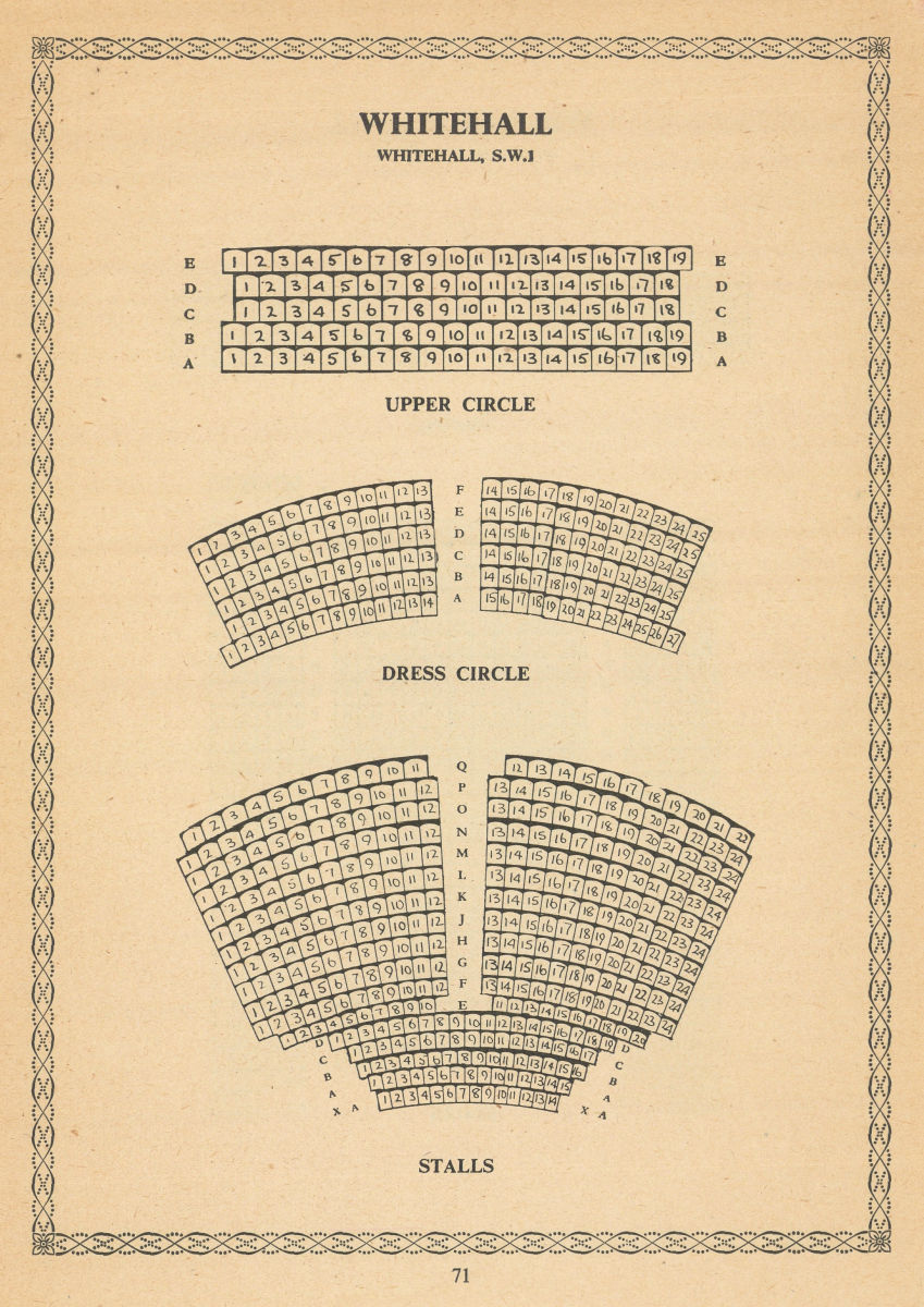 Associate Product Whitehall Theatre (Trafalgar Studios), Tra. Square. Vintage seating plan 1960