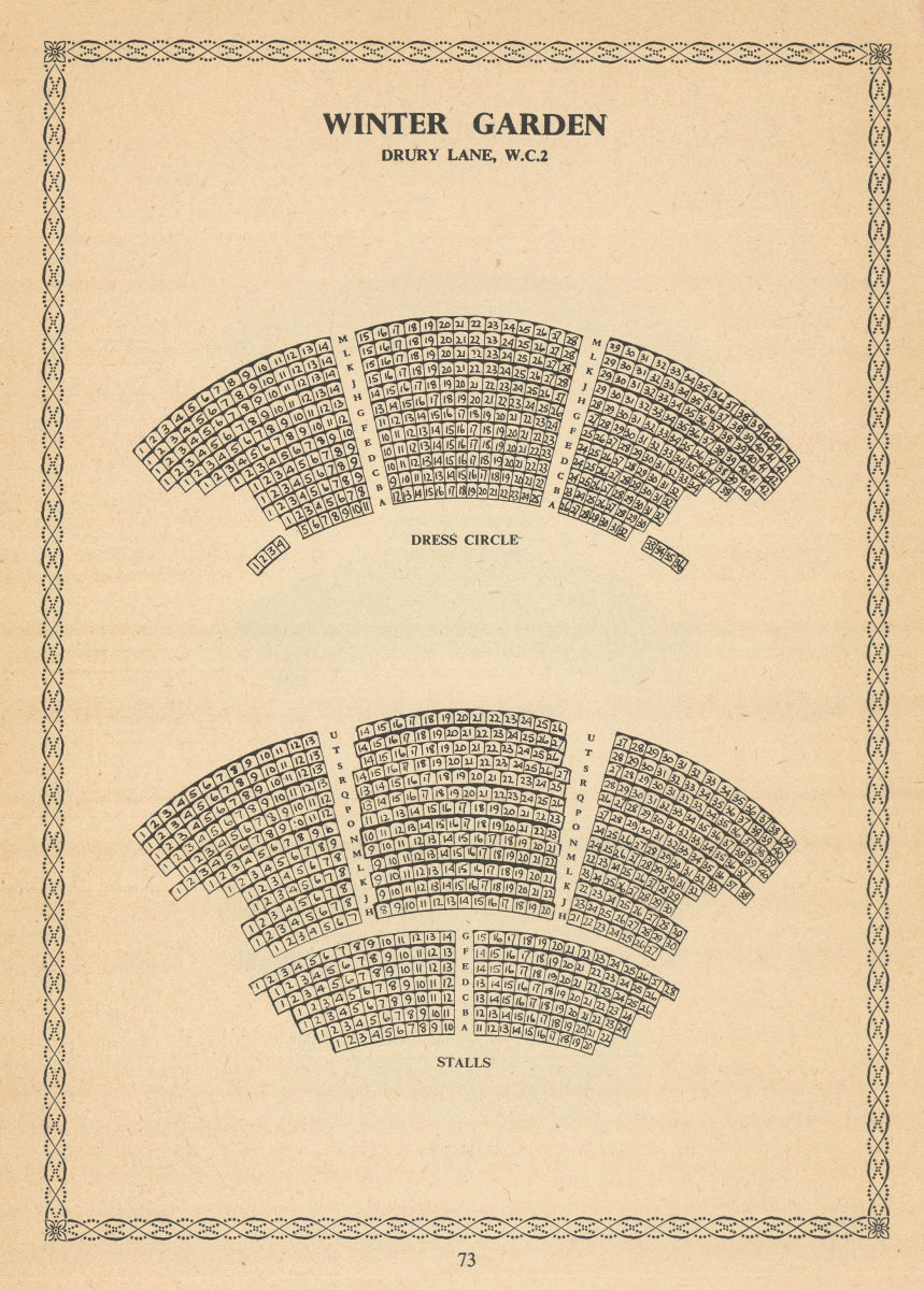 Associate Product Winter Garden (Gillian Lynne) Theatre, Drury Lane. Vintage seating plan 1960