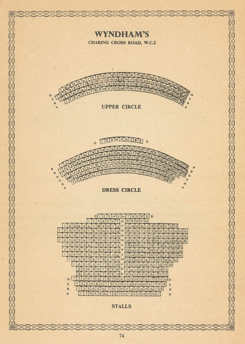 Wyndhams Theatre, Charing Cross Road, London. Vintage seating plan 1960 print