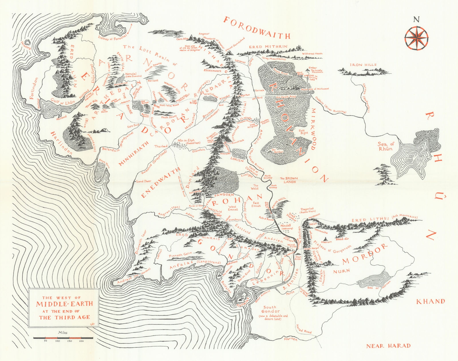 The West of Middle-Earth at the end of the Third Age Lord/Rings TOLKIEN 1980 map