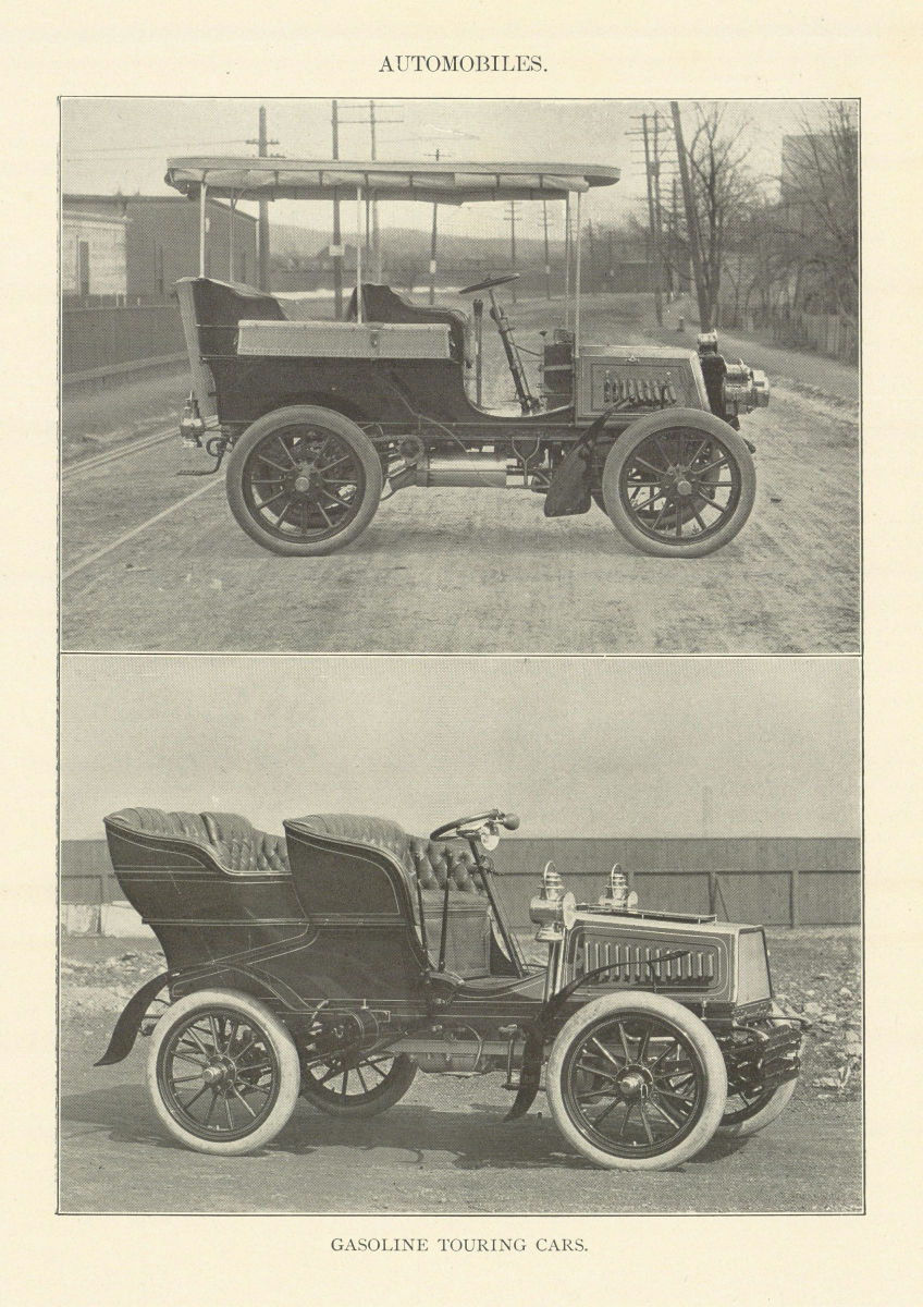 Associate Product Automobiles. Gasoline Touring Cars. Transport 1907 old antique print picture