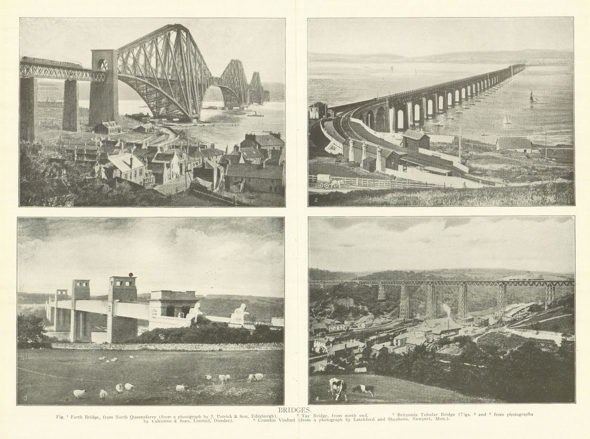 Associate Product Forth Bridge. Tay Bridge. Britannia Tubular Bridge. Crumlin Viaduct 1907 print