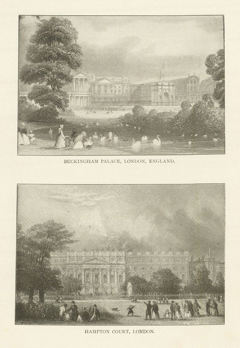 Buckingham Palace, London, England. Hampton Court. London 1907 old print
