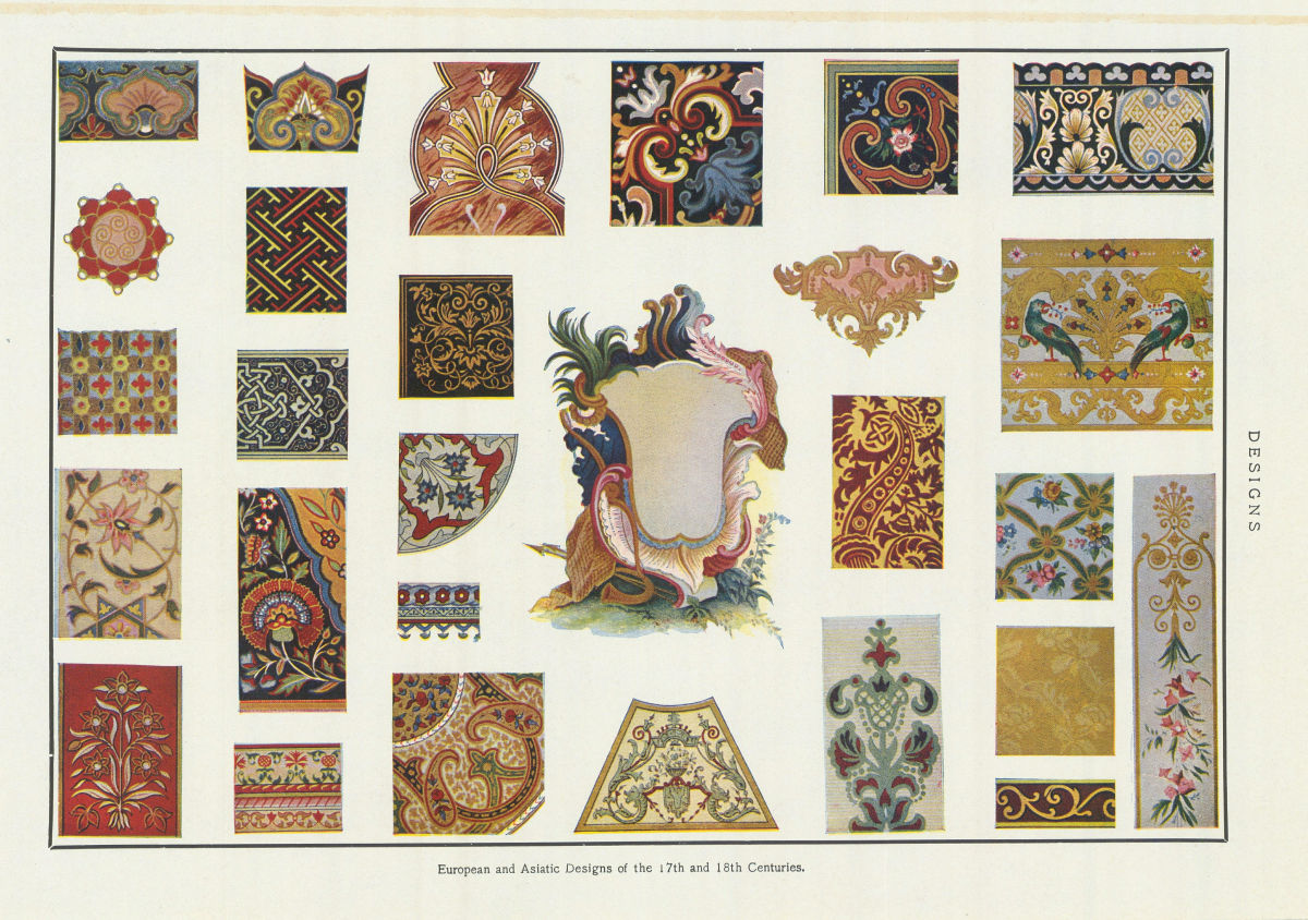 European and Asiatic Designs of the 17th and 18th Centuries, 1907 old print