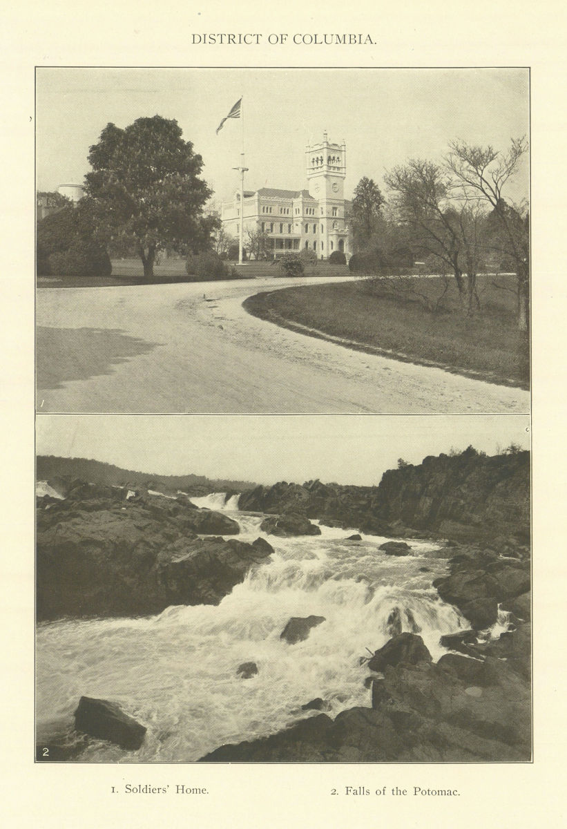 DISTRICT of COLUMBIA. 1. Soldiers· Home. 2. Falls of the Potomac 1907 print