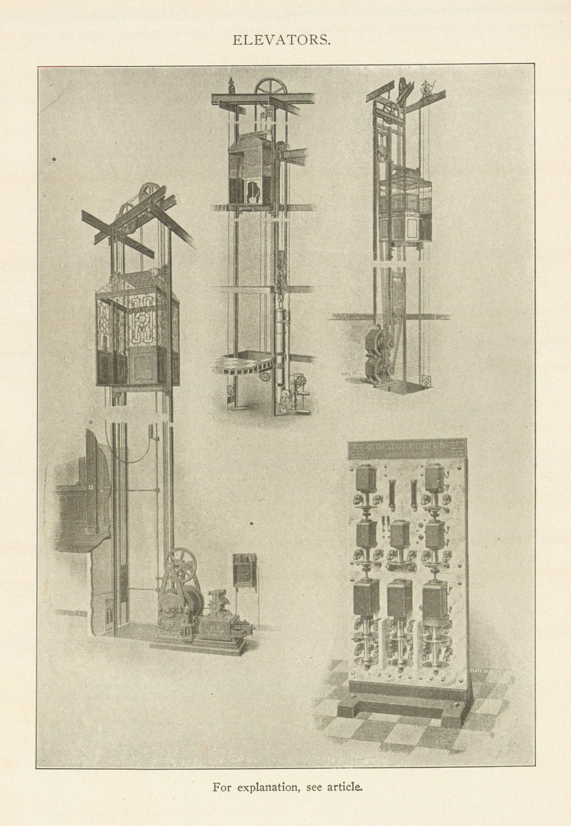 Elevators. Engineering 1907 old antique vintage print picture