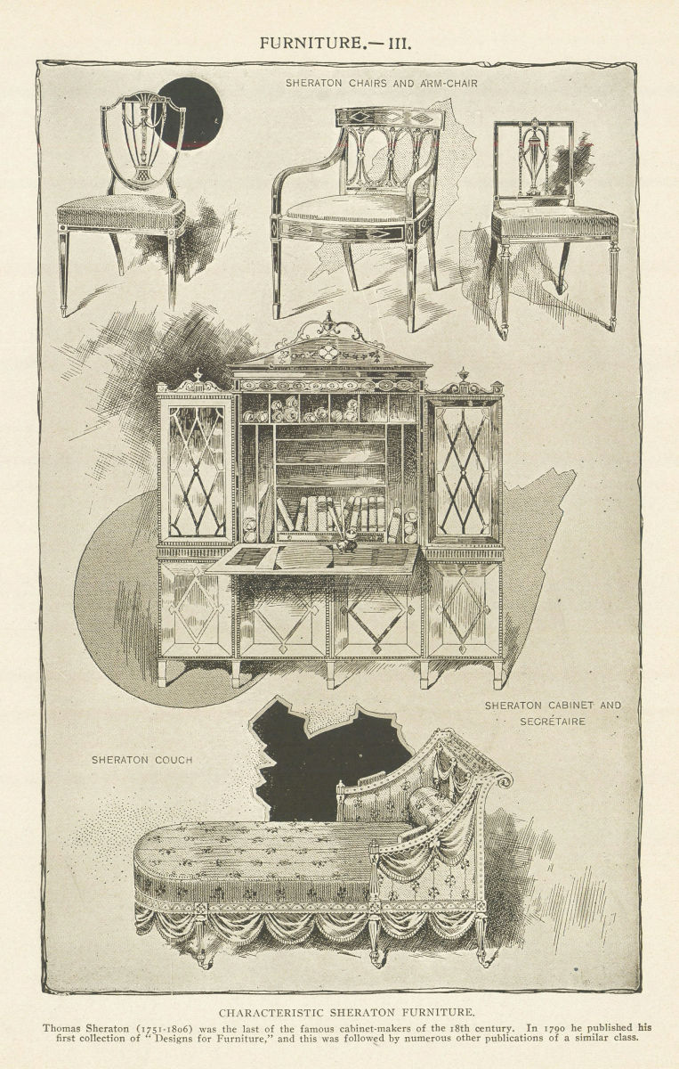 FURNITURE III. CHARACTERISTIC SHERATON FURNITURE. Thomas Sheraton 1907 print