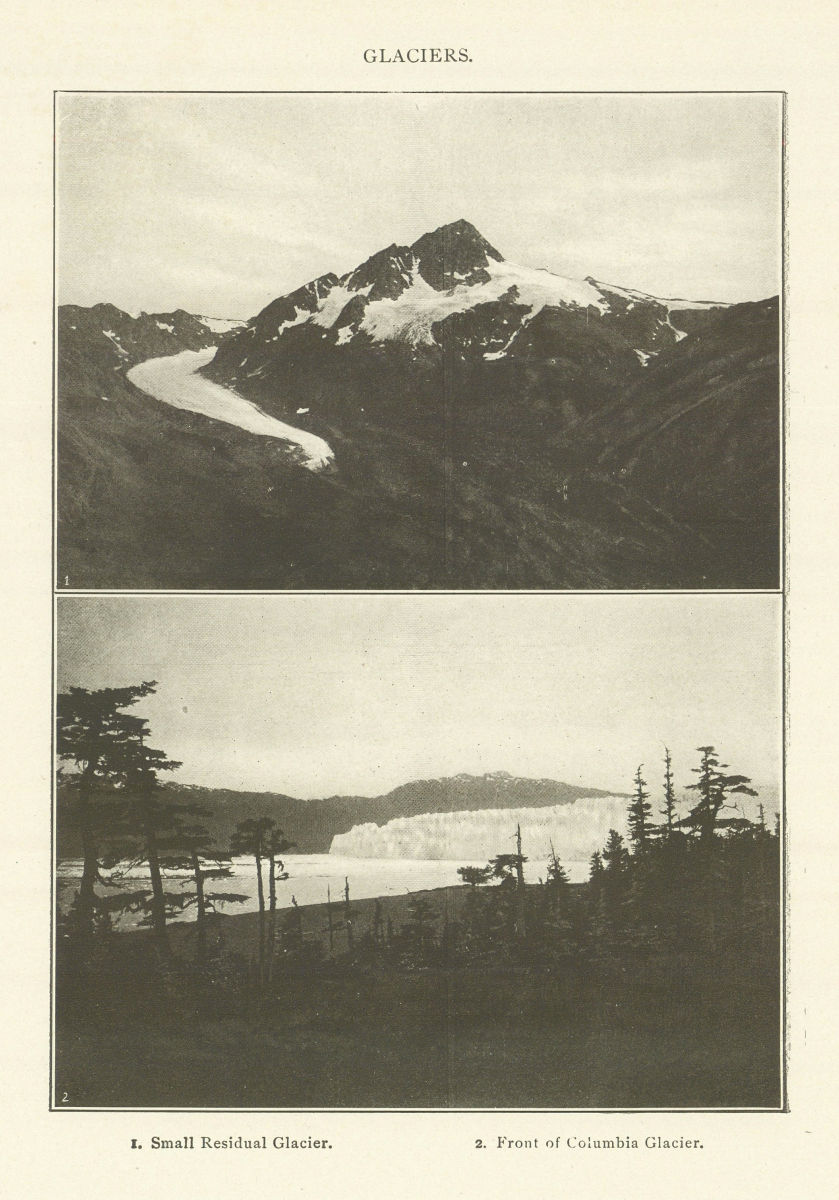 GLACIERS. Small Residual Glacier. Front of Columbia Glacier. Alaska 1907 print