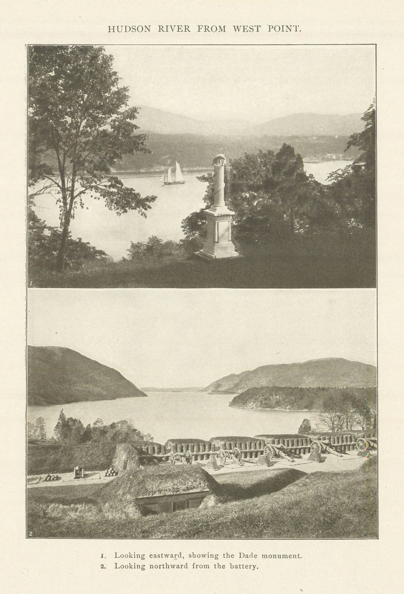 HUDSON RIVER FROM WEST POINT. Dane monument. Battery. New York 1907 old print